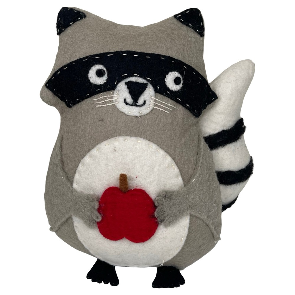 DZi Woolies Nepal Wool Raccoon Plush Pillow Handmade Felt Artisan‎ Crafted Decor
